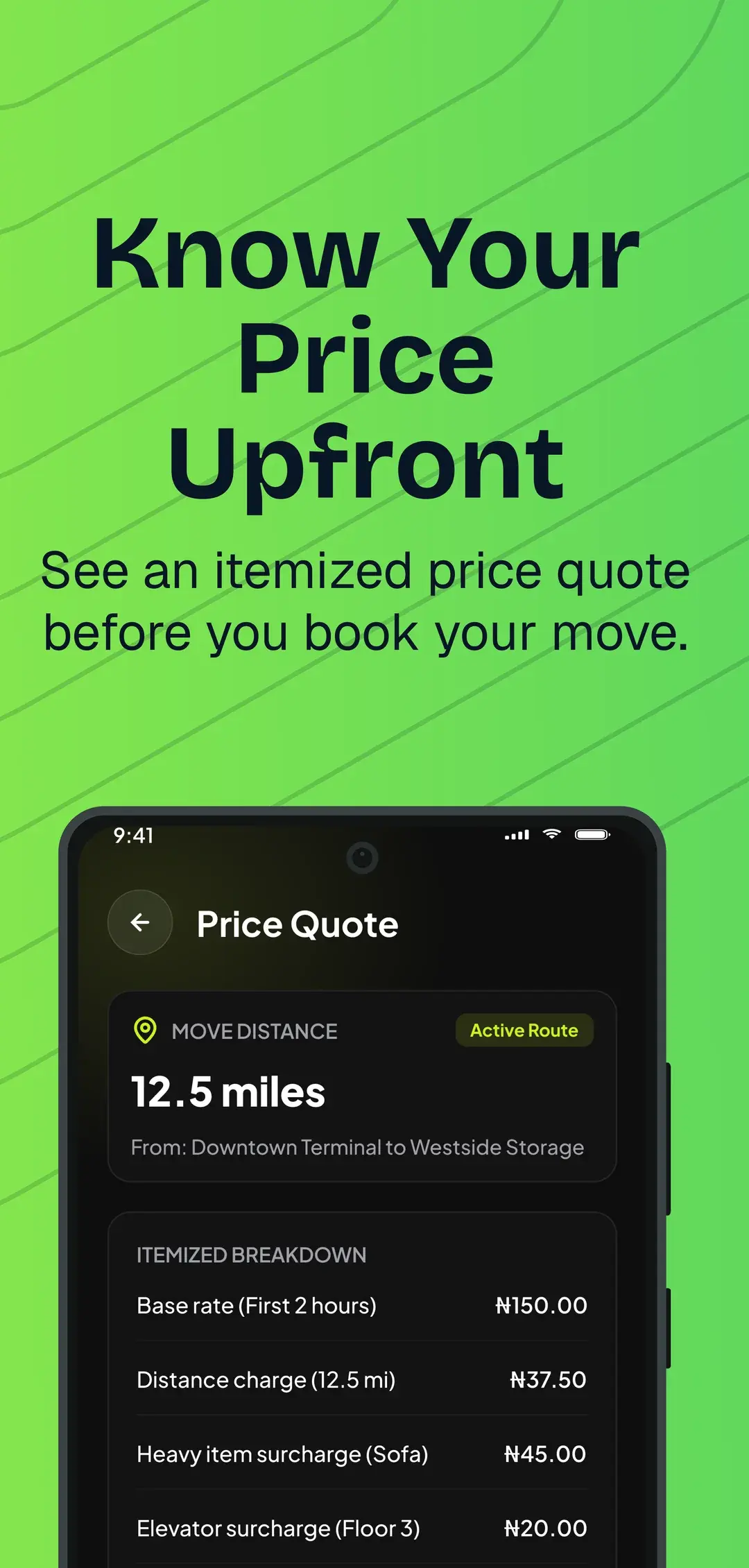 Patch app itemised price quote shown before booking