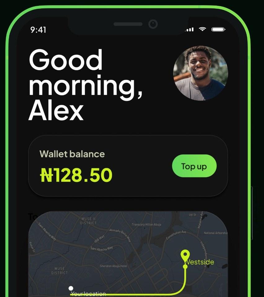 Patch app home screen with wallet balance and route map
