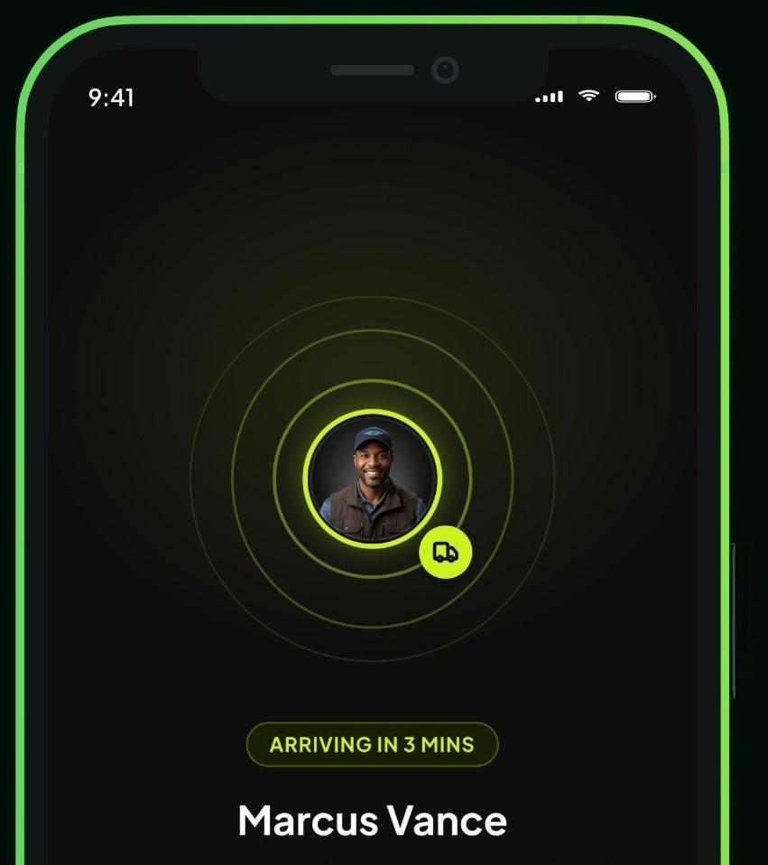 Patch app showing a driver arriving